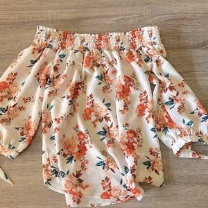 White off the shoulder Shirt with pink flowers